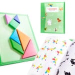 magnetinė knygelė, žaislas kelionėms, tangram, loginė dėlionė